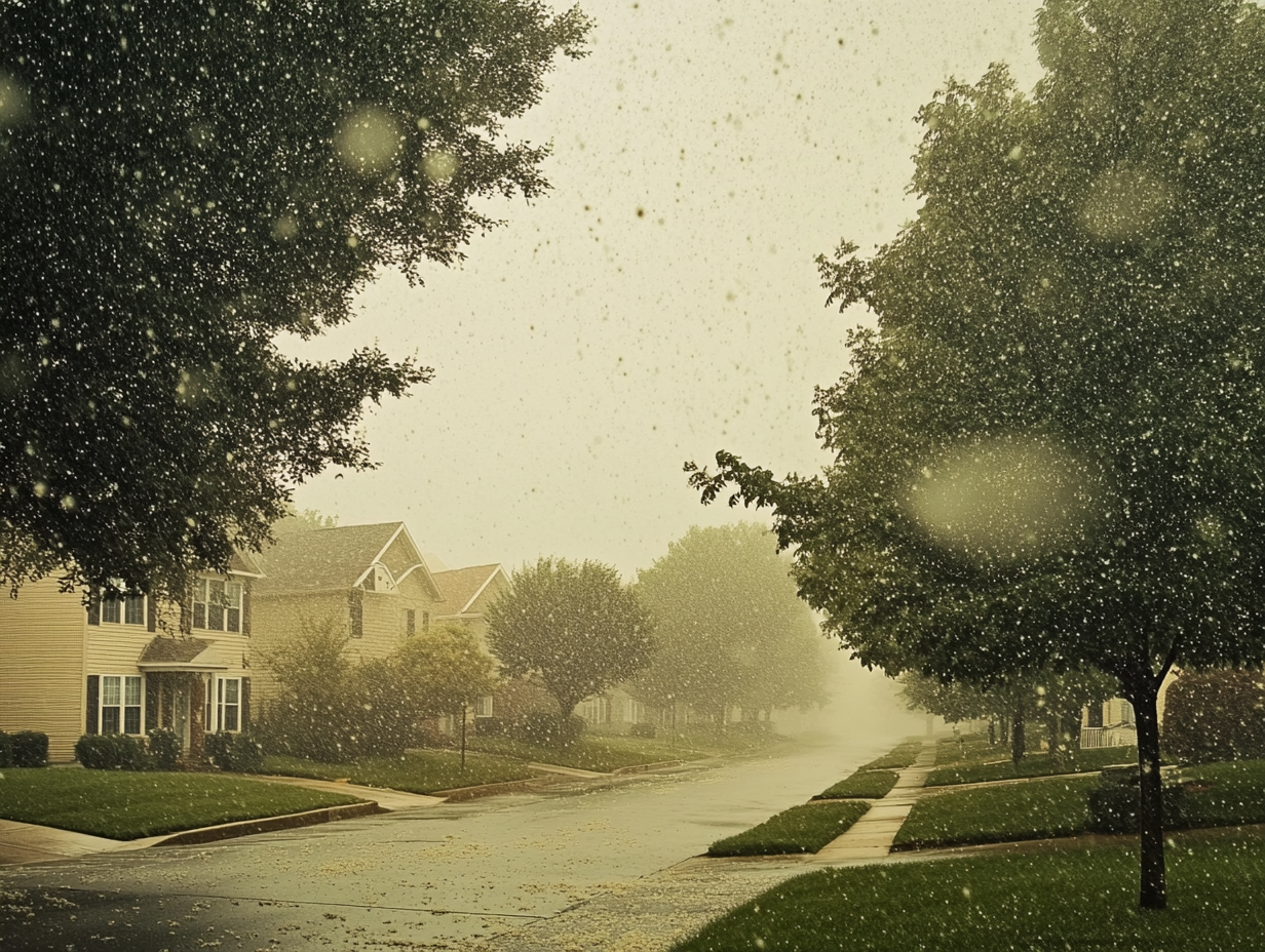 Hail storm on a residential street