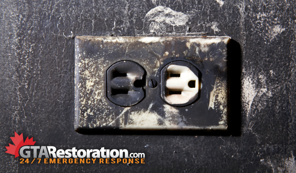 Soot damage on an outlet in a home